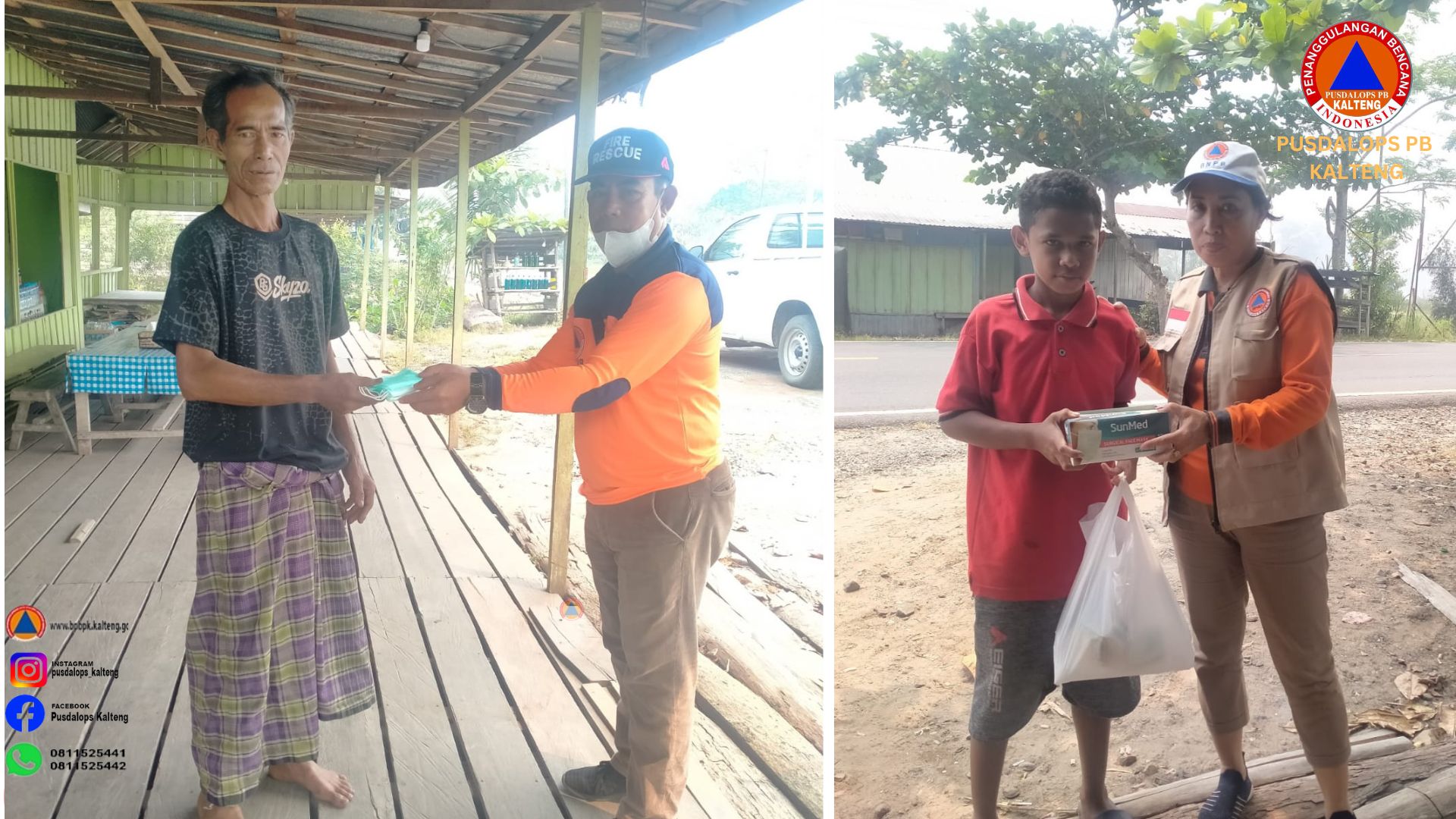 Satgas Pengendalian Karhutla Bagikan Masker Gratis Kepada Warga di Km. 33 Desa Tumbang Nusa