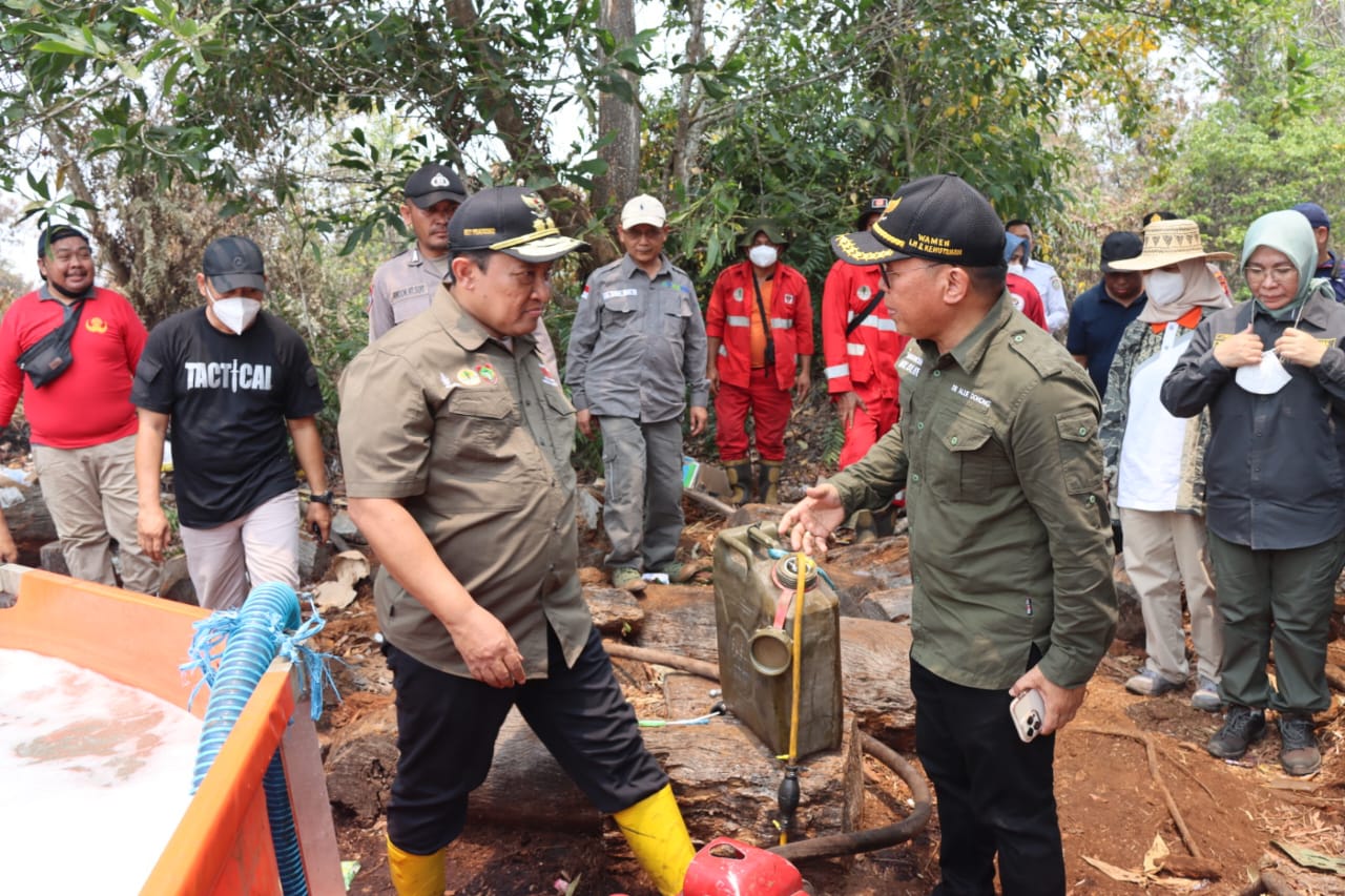 Wagub Kalteng Dampingi Wamen LHK Tinjau dan Bantu Padamkan Karhutla