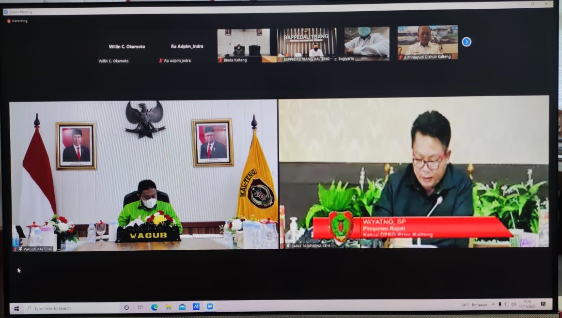 Pemprov Bersama DPRD Kalteng Menandatangani Berita Acara Persetujuan Rancangan Peraturan Daerah RPJMD Tahun 2021-2026
