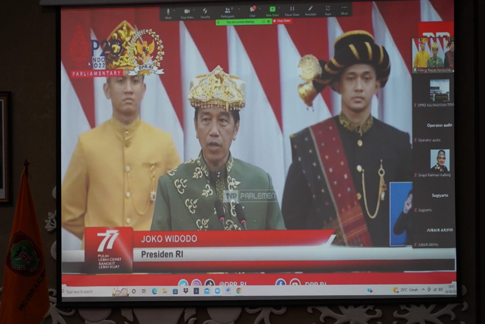 Wagub Kalteng Hadiri Secara Virtual Sidang Tahunan MPR RI