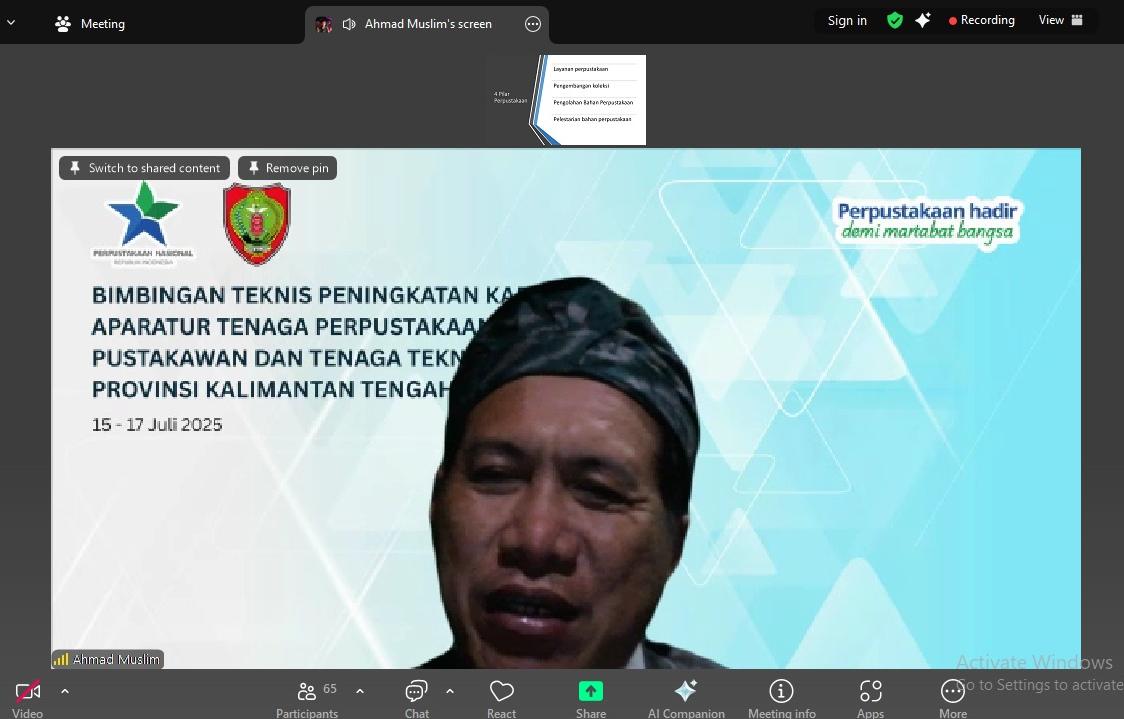 Dispursip Kalteng Gelar Bimtek bagi SDM Aparatur Tenaga Perpustakaan
