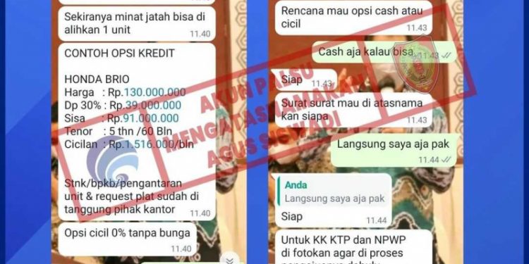Hati-hati Telah Beredar Sebuah Akun Whatsapp Palsu Gunakan Identitas Kadisminfosantik Prov. Kalteng Agus Siswadi