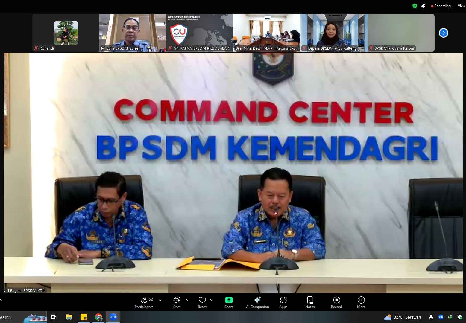 Kepala BPSDM Prov. Kalteng Ikuti Kegiatan Tindak Lanjut Hasil Kesepakatan Rapat Rakornas BPSDM Aparatur Pemerintahan Dalam Negeri