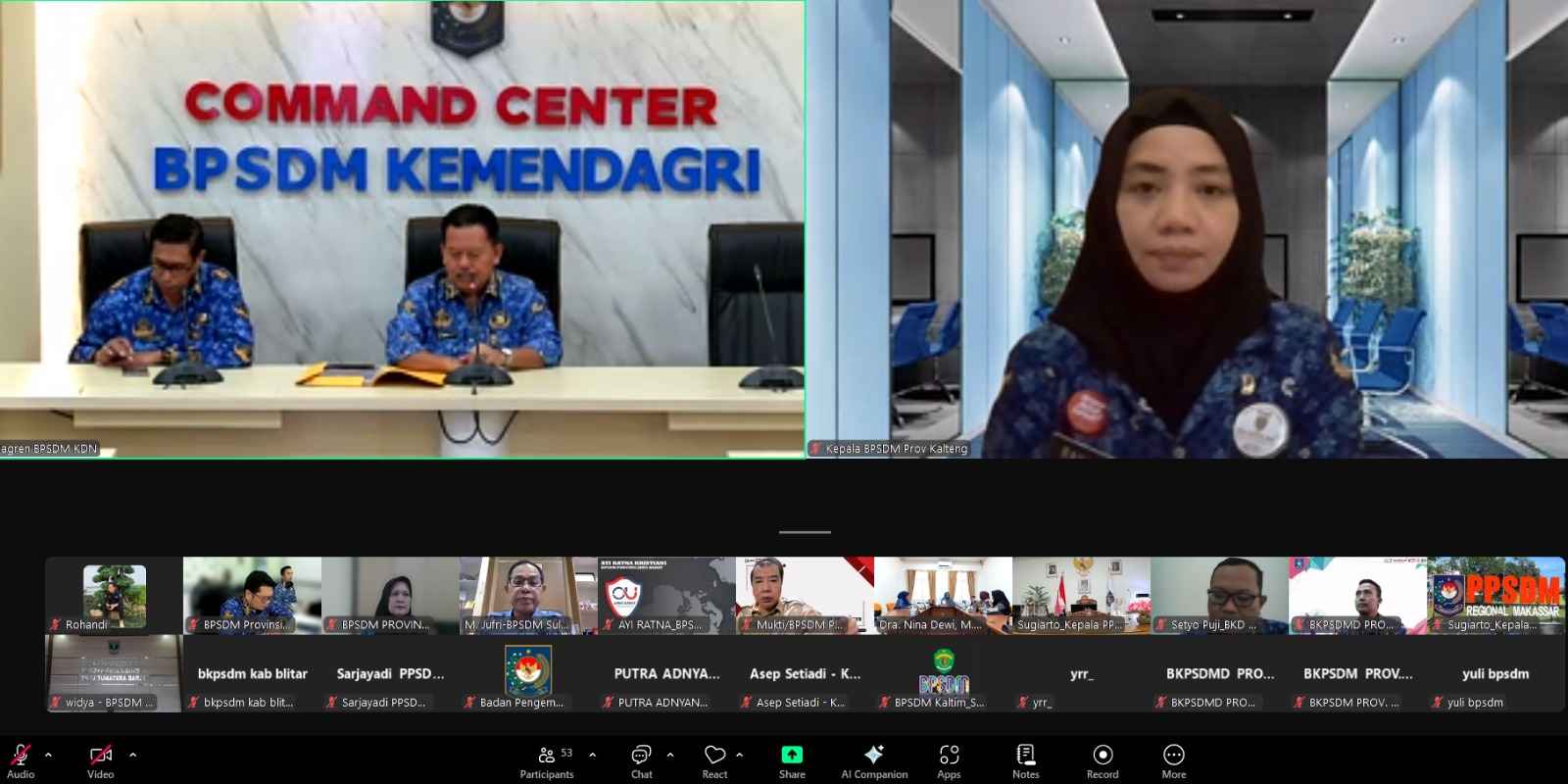 Kepala BPSDM Prov. Kalteng Ikuti Kegiatan Tindak Lanjut Hasil Kesepakatan Rapat Rakornas BPSDM Aparatur Pemerintahan Dalam Negeri