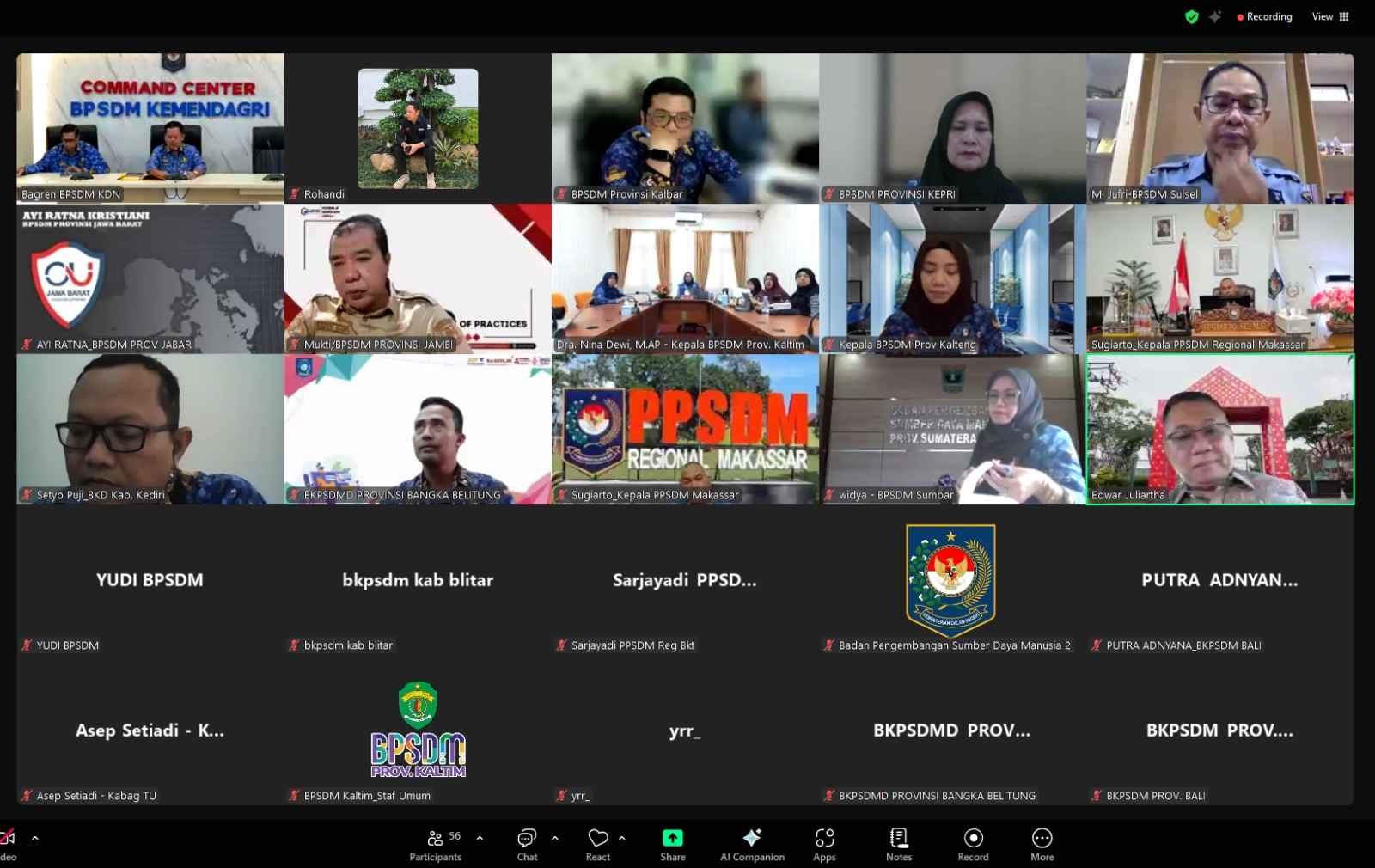 Kepala BPSDM Prov. Kalteng Ikuti Kegiatan Tindak Lanjut Hasil Kesepakatan Rapat Rakornas BPSDM Aparatur Pemerintahan Dalam Negeri