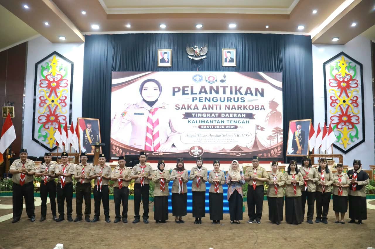 Ketua Kwarda Pramuka Kalteng Aisyah Thisia Kukuhkan Pengurus SAKA Anti Narkoba Kalteng Masa Bakti 2026–2031