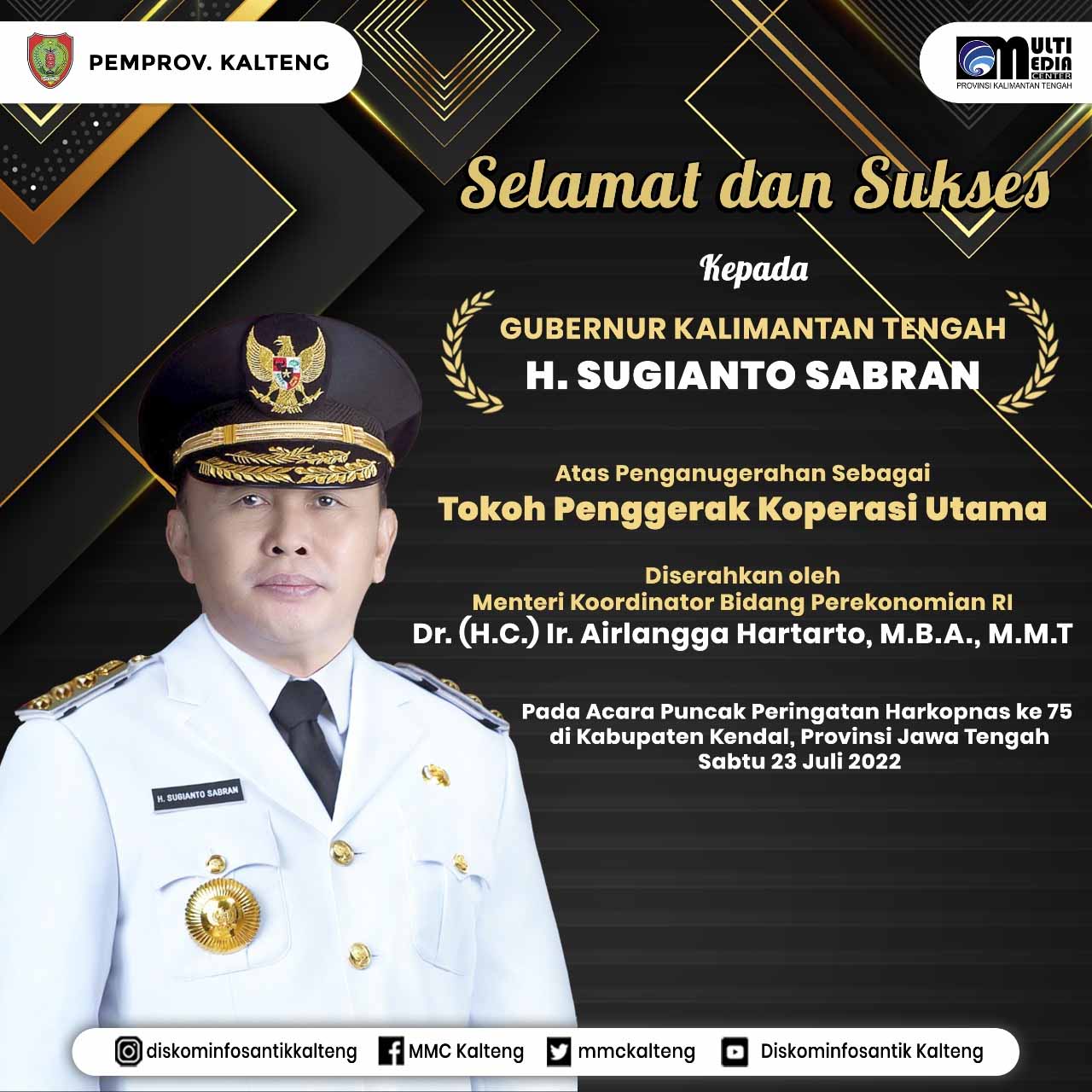 Gubernur Kalteng Raih Penghargaan Sebagai Tokoh Penggerak Koperasi