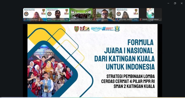 MKKS SMA Katingan Bagikan Praktik Baik SMAN 2 Katingan Kuala Peraih Juara 1 LCC 4 Pilar MPR RI