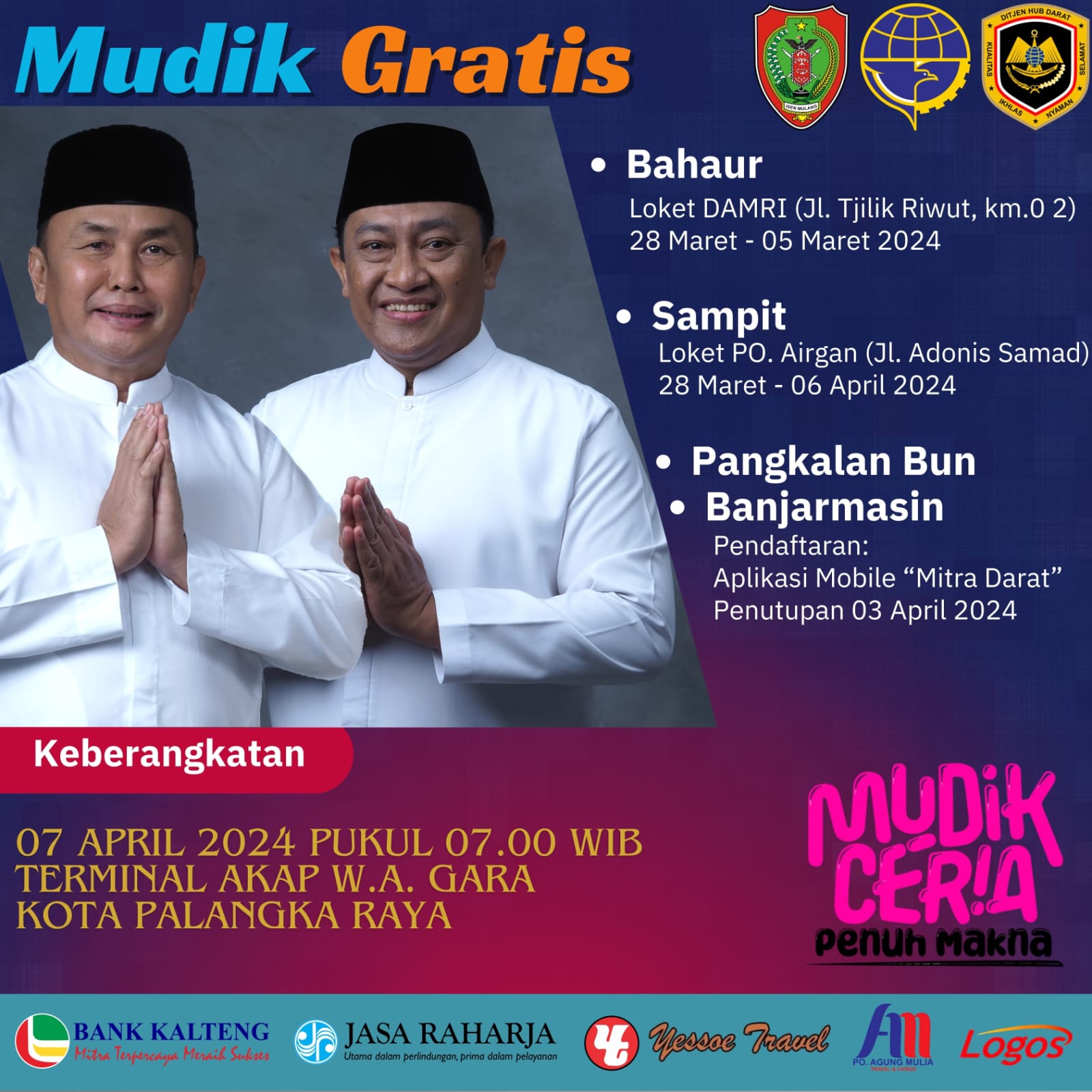 Pemprov. Kalteng Adakan Program Mudik Gratis Angkutan Lebaran Tahun 2024/1445 H